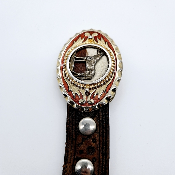 Large horse pony hair western cowboy buckle tooled leather belt - Picture 3 of 6